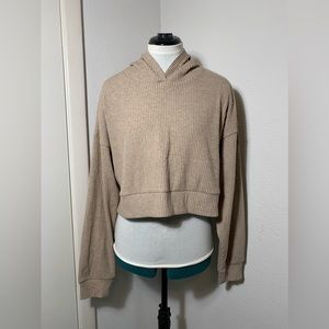 Alo Yoga muse hoodie long sleeve cropped ribbed pop over neutral beige M